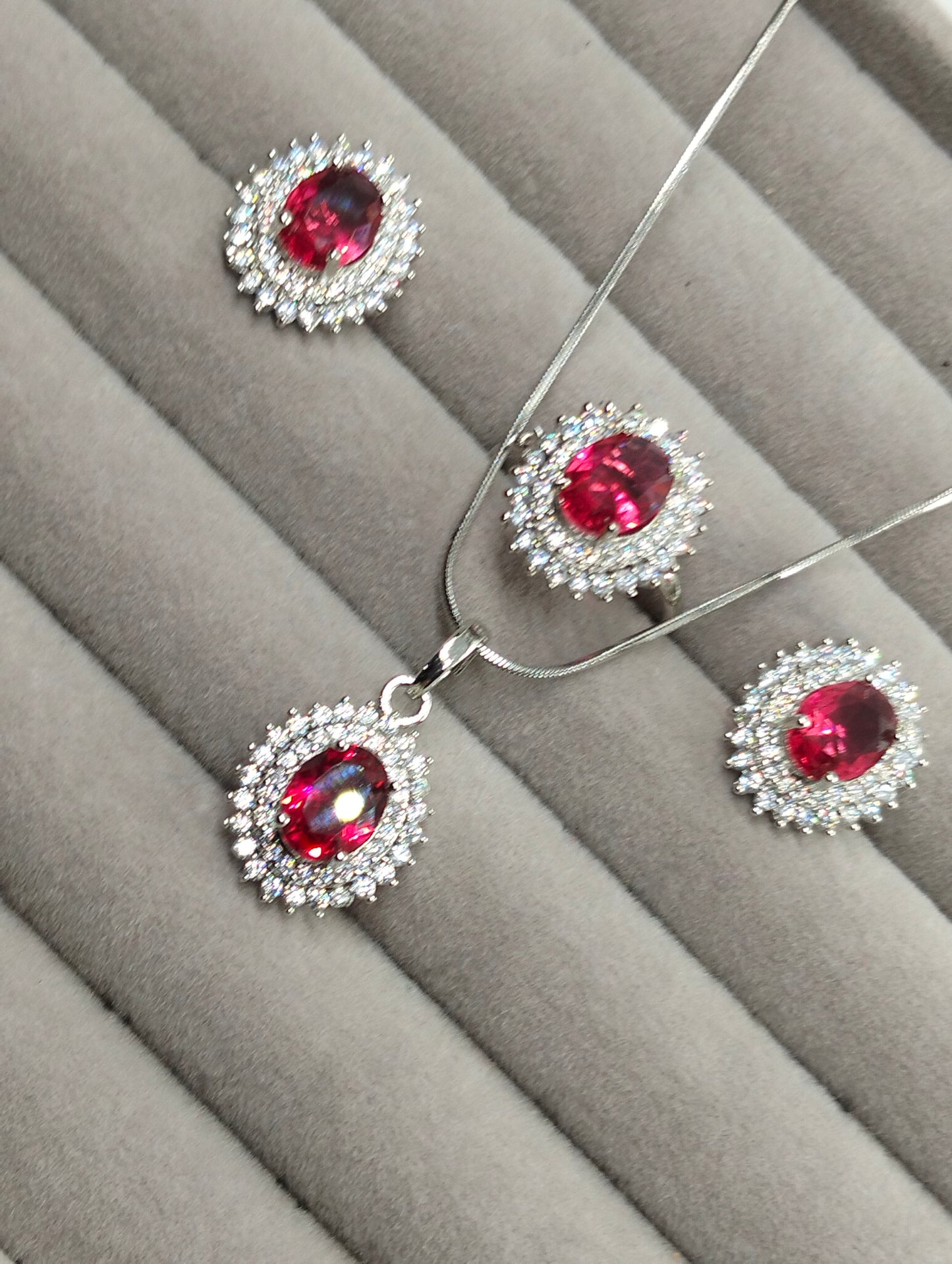 Red ruby silver rhodium plated pendant