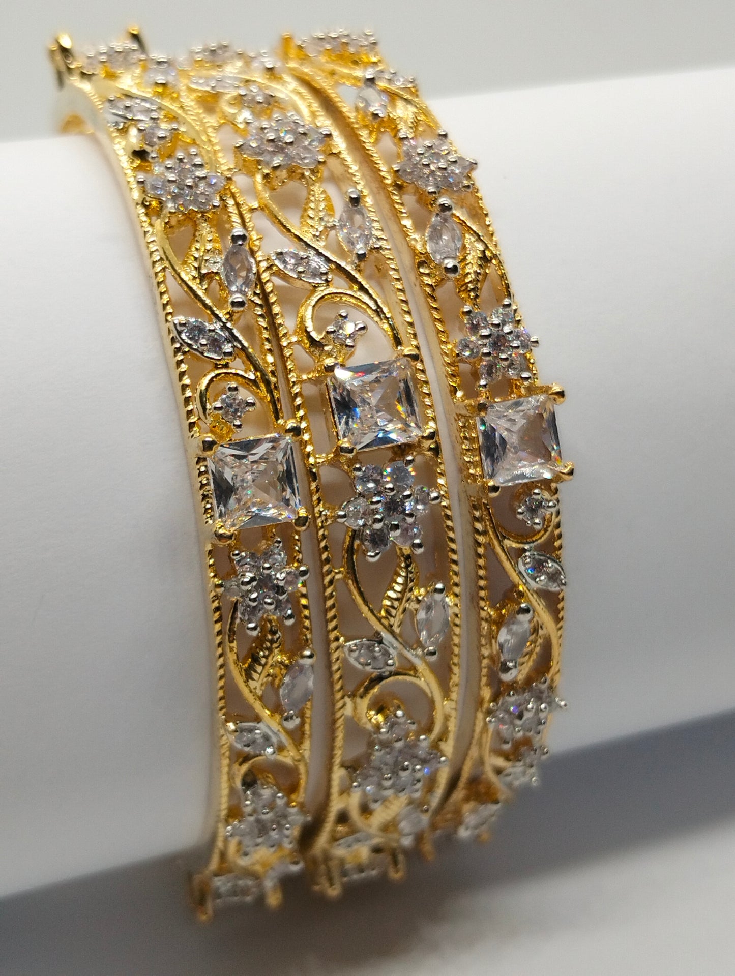 Luxury one Carat White Stone Studded Silver Bangle with Rhodium Finish