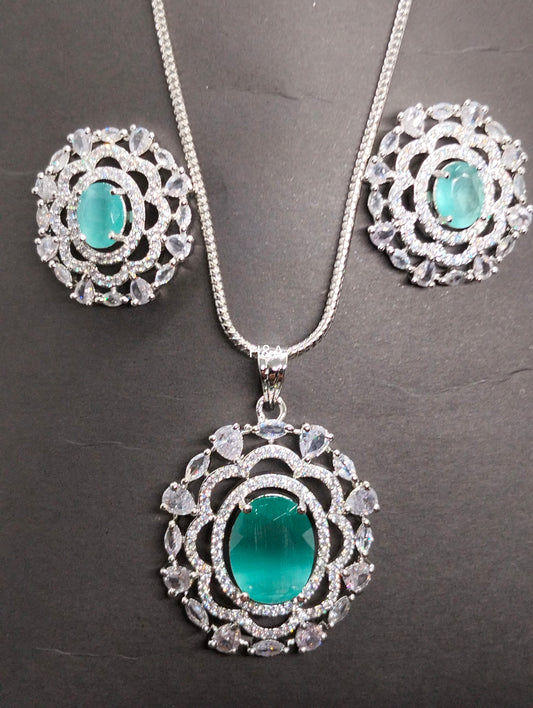One carat mint green stone pendant set with cubic zircon