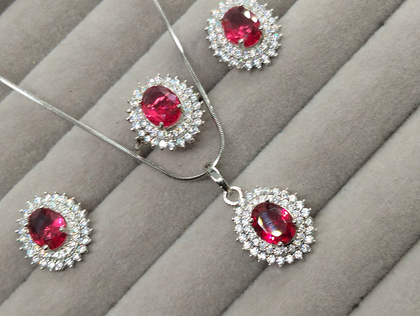 Red ruby silver rhodium plated pendant