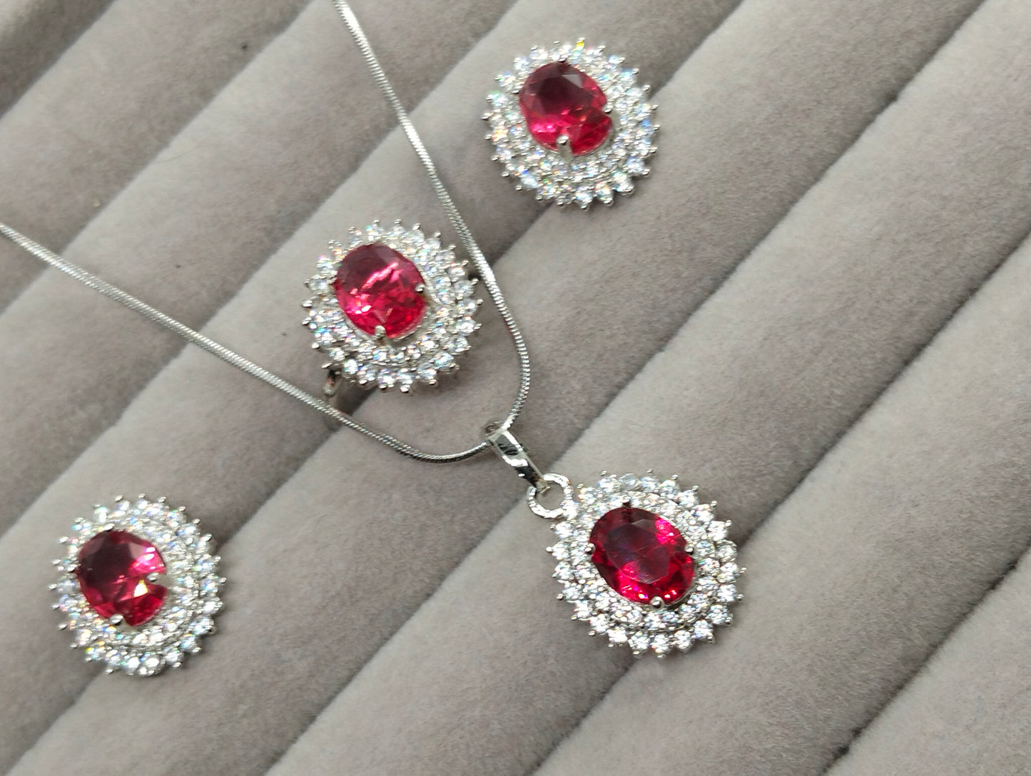 Red ruby silver rhodium plated pendant