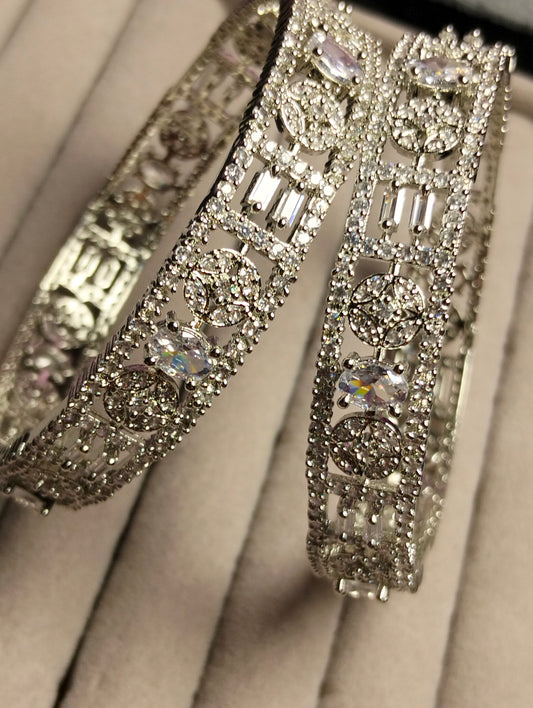 Designer one Carat Semi-Precious Stone Bangle – Rhodium Plated Silver