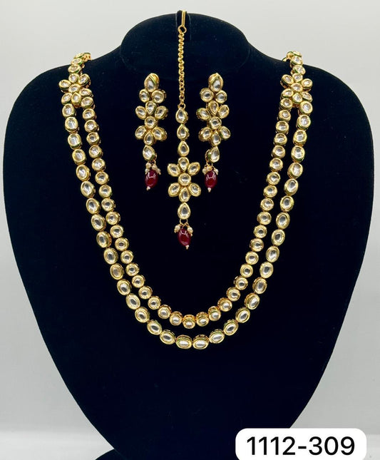 Kundan two layered Mala in red stones