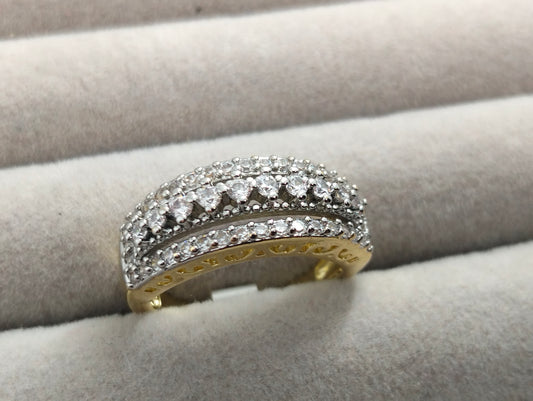 Chic Two-Tone Gold Polish CZ Party Ring