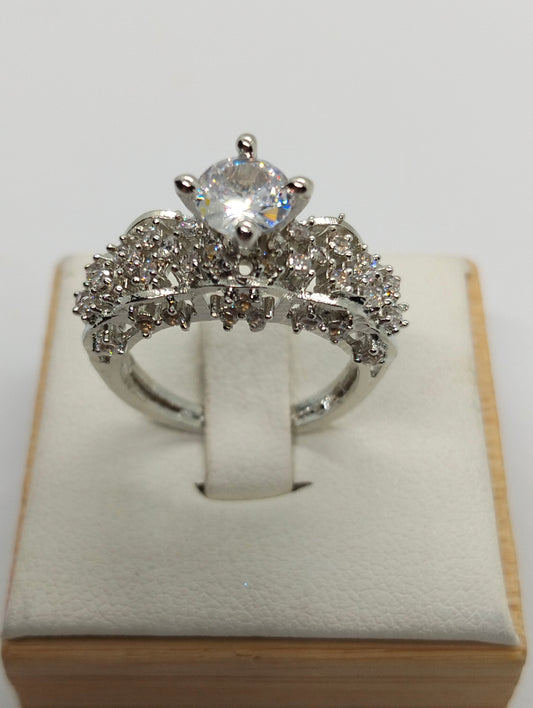 Silver rhodium plated ring in white stone