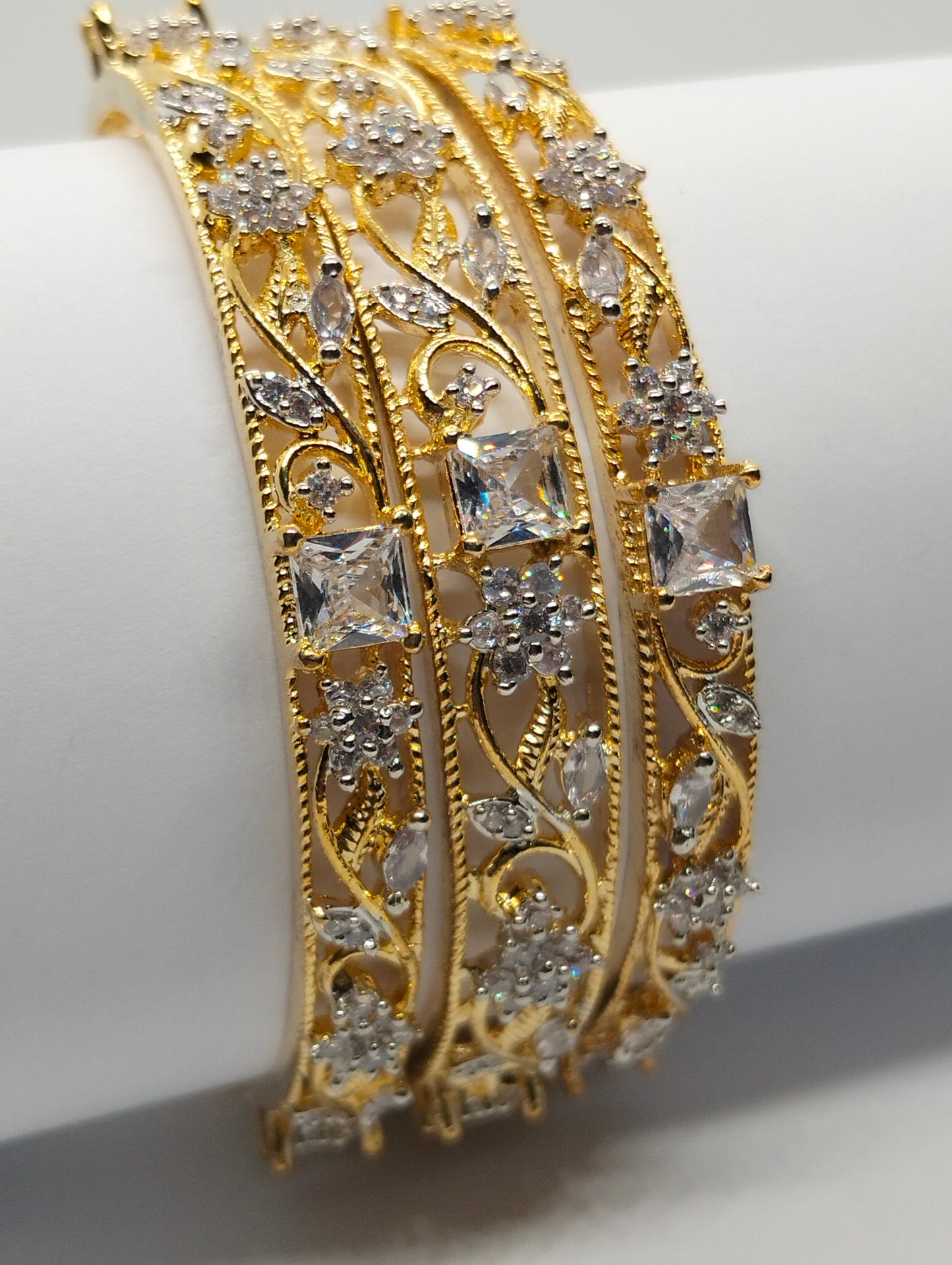 Luxury one Carat White Stone Studded Silver Bangle with Rhodium Finish