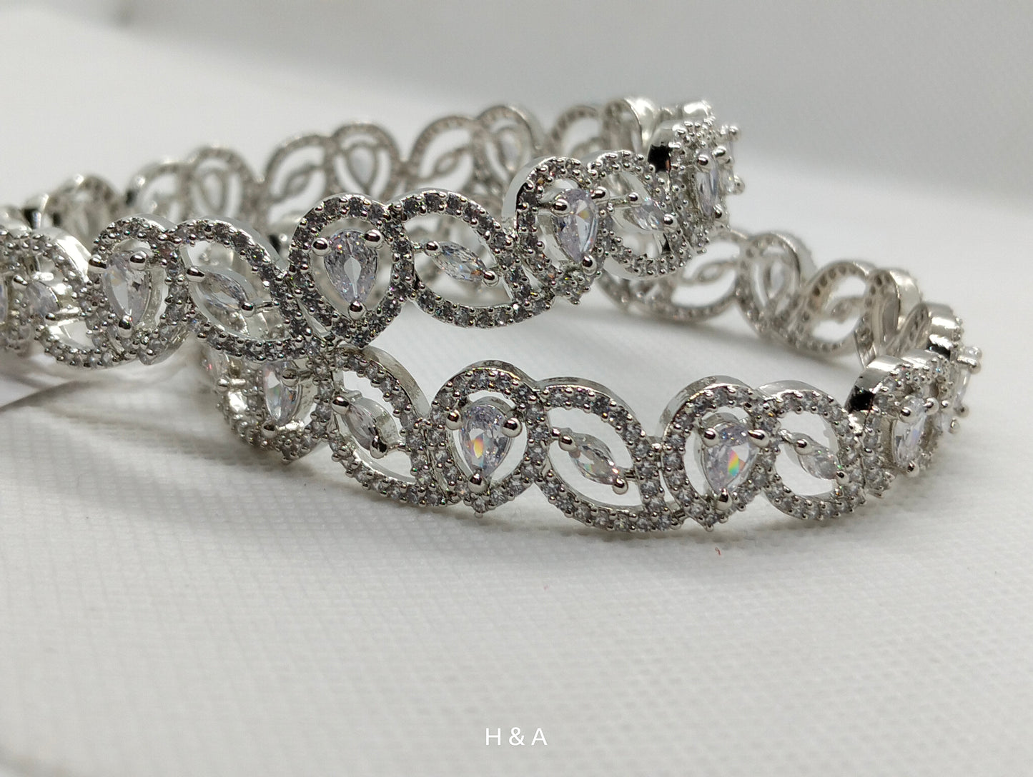 Floral Silver Rhodium Plated Crystal Bangel