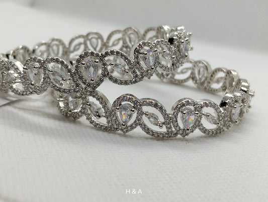 Floral Silver Rhodium Plated Crystal Bangel