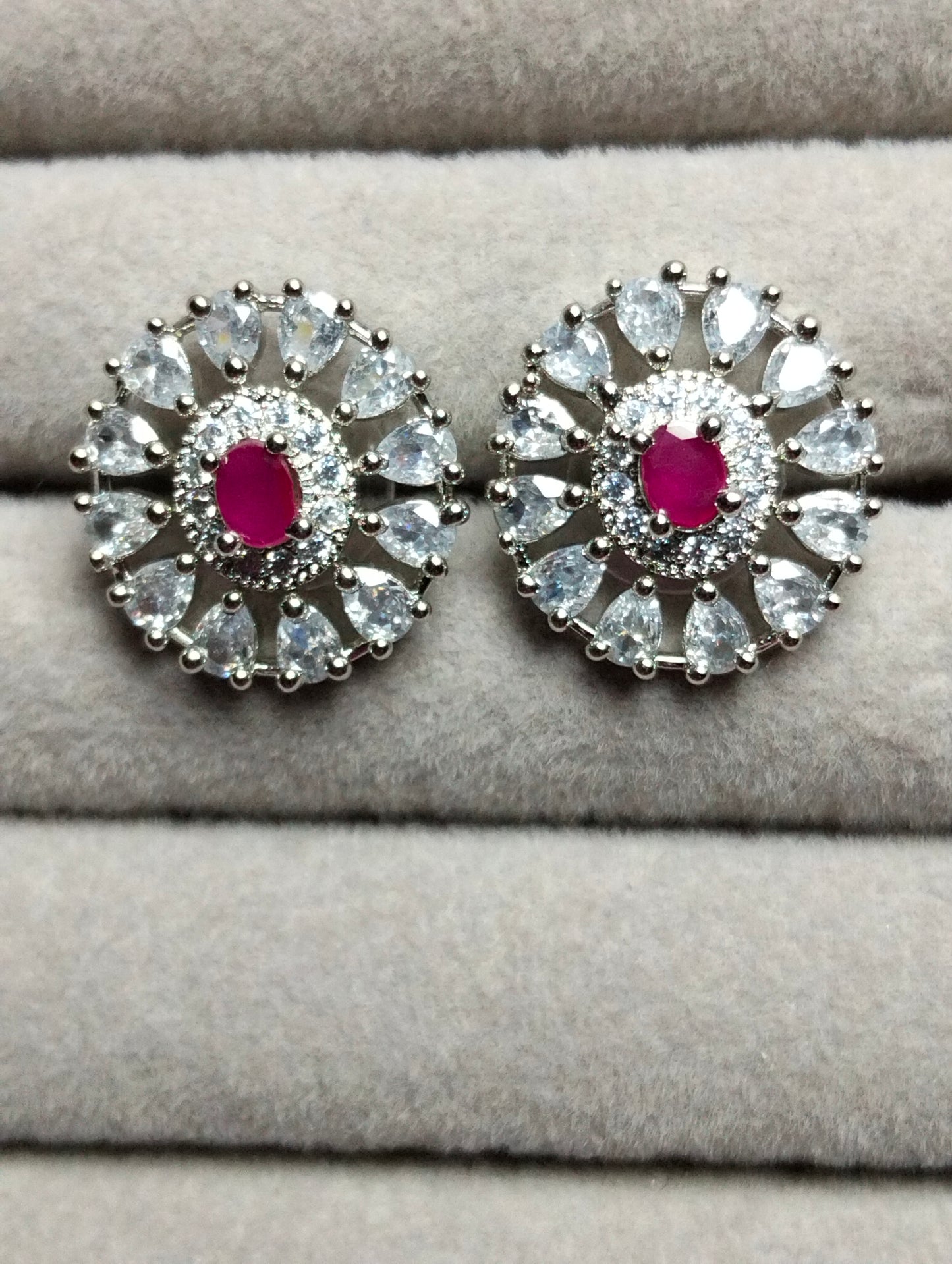 White Gold Illusion with Ruby Stone Studs