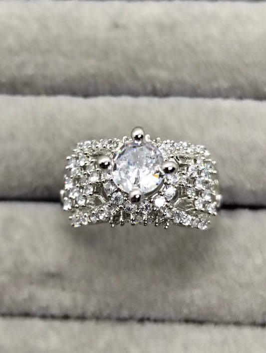 Tower ring in white stone one carat silver rhodium plated