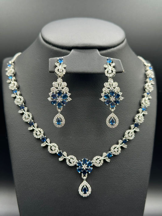 Sapphire Glow Silver Rhodium Plated Necklace