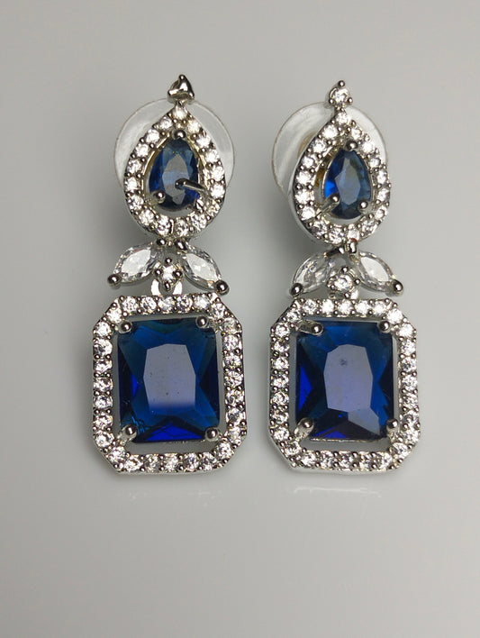 Royal Blue Gemstone Halo Earrings in Rhodium Plated Silver