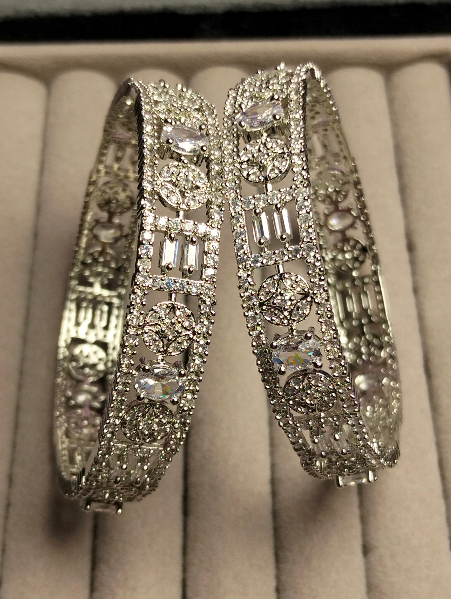 Designer one Carat Semi-Precious Stone Bangle – Rhodium Plated Silver