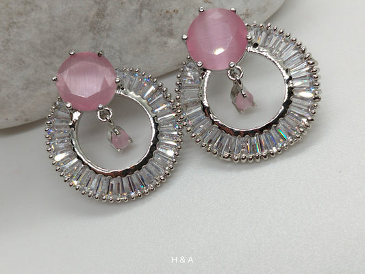 Earing circle in pink semi precious stone