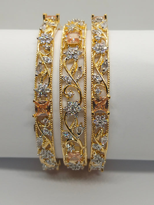 Luxury one Carat Champagne Stone Studded Silver Bangle with Rhodium Finish