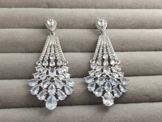Diamond look silver rhodium plated earing