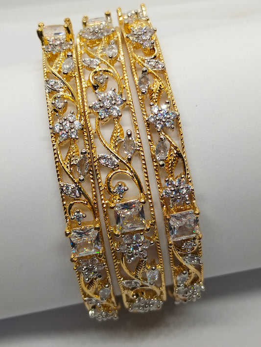 Luxury one Carat White Stone Studded Silver Bangle with Rhodium Finish