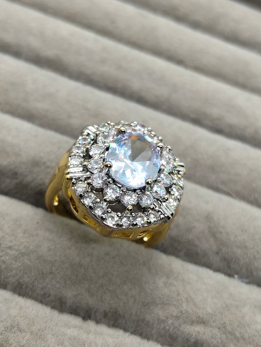 18k gold polish big stone ring with cubic zircon