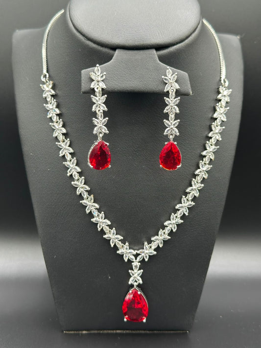 Royal Ruby Red Floral CZ Set