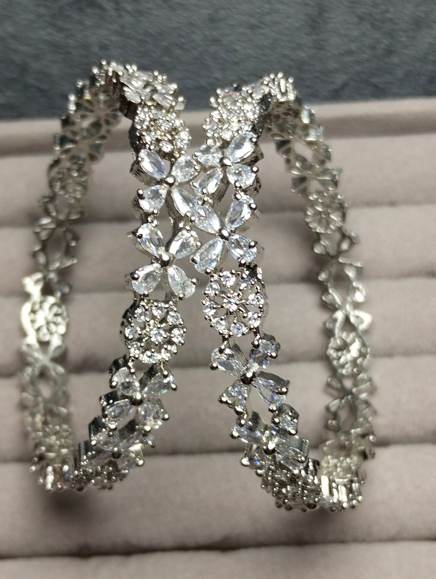 Silver rhodium plated crystal floral Bangels
