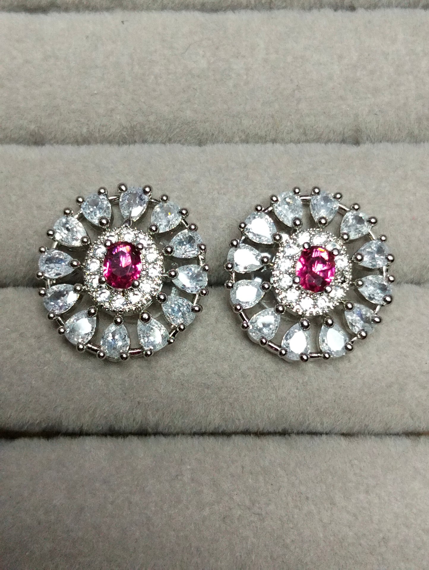 White Gold Illusion with Ruby Stone Studs