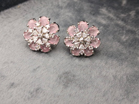 Pink stone silver stud