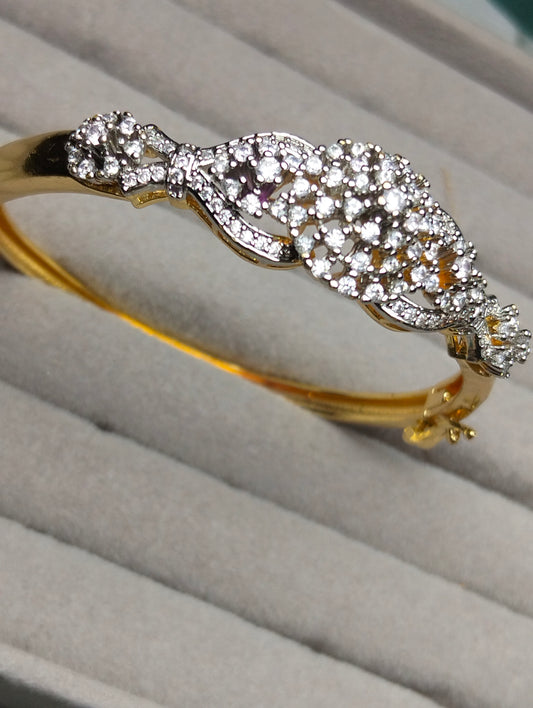 Gold plated openable bangel with cubic zircon