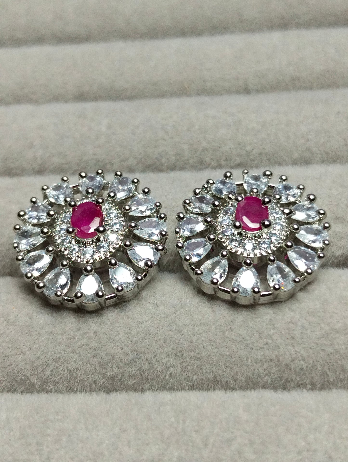 White Gold Illusion with Ruby Stone Studs