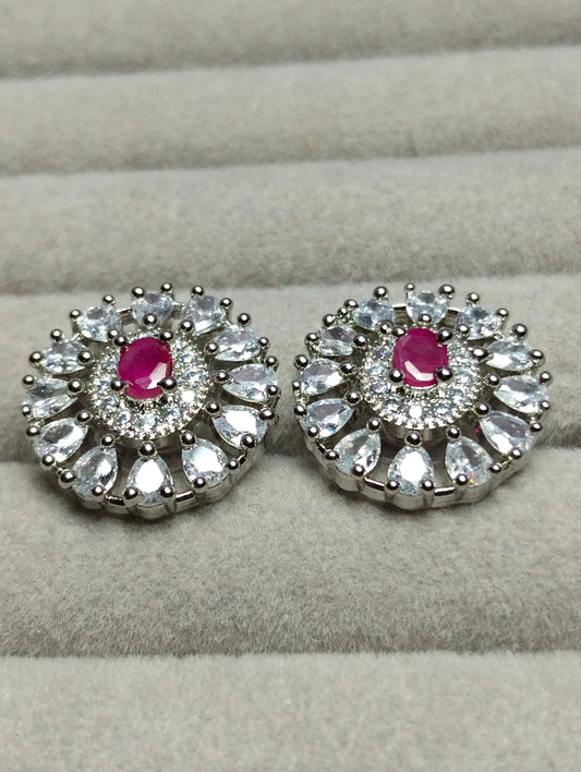 White Gold Illusion with Ruby Stone Studs
