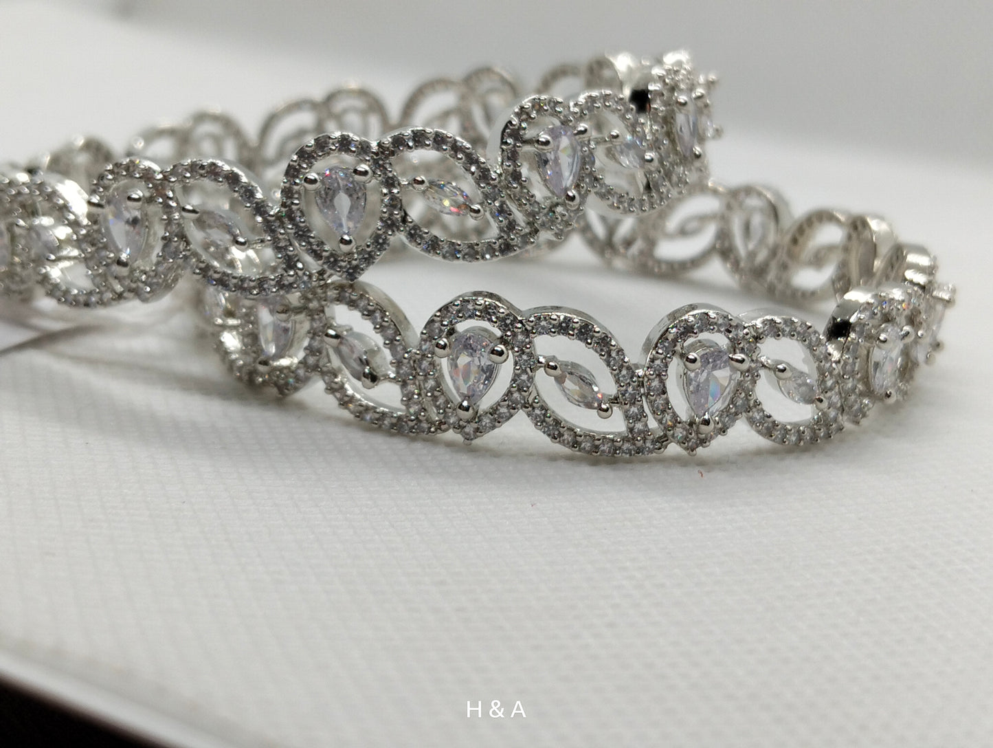 Floral Silver Rhodium Plated Crystal Bangel