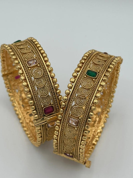 Indian gold plated openable karay with multi stones