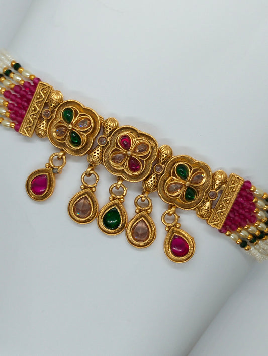 Royal Kundan Choker with Ruby & Green Stone Detailing