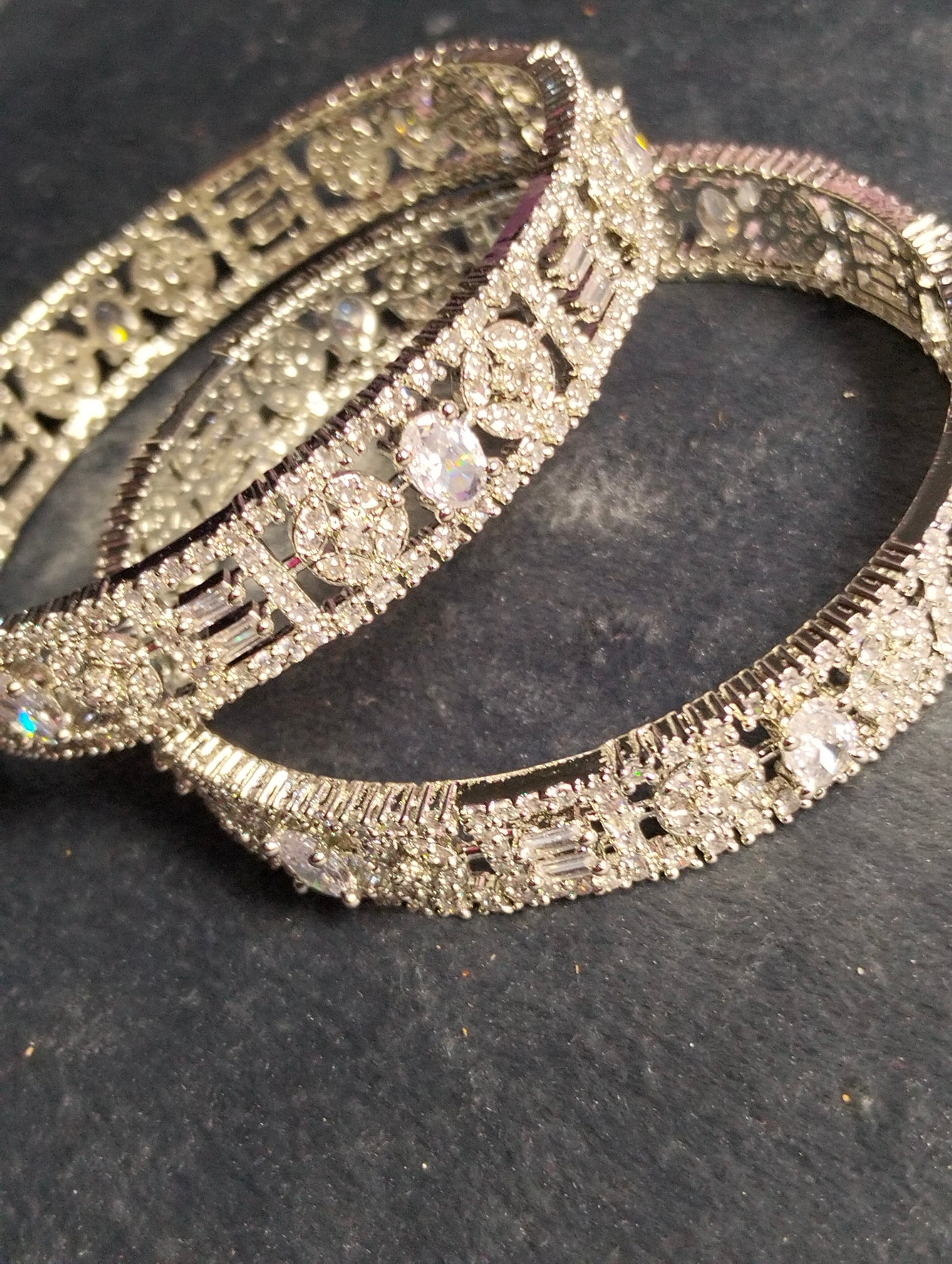 Designer one Carat Semi-Precious Stone Bangle – Rhodium Plated Silver