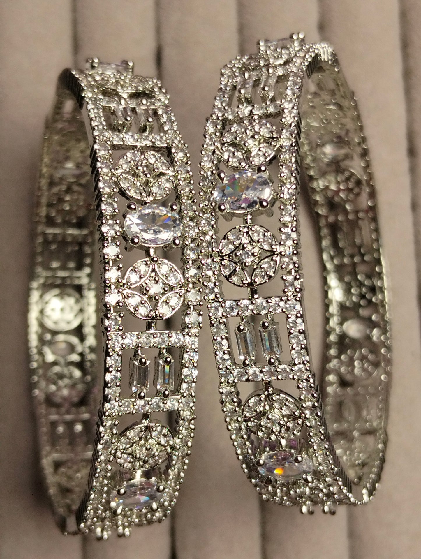 Designer one Carat Semi-Precious Stone Bangle – Rhodium Plated Silver