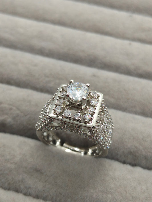 Tower ring silver rhodium plated