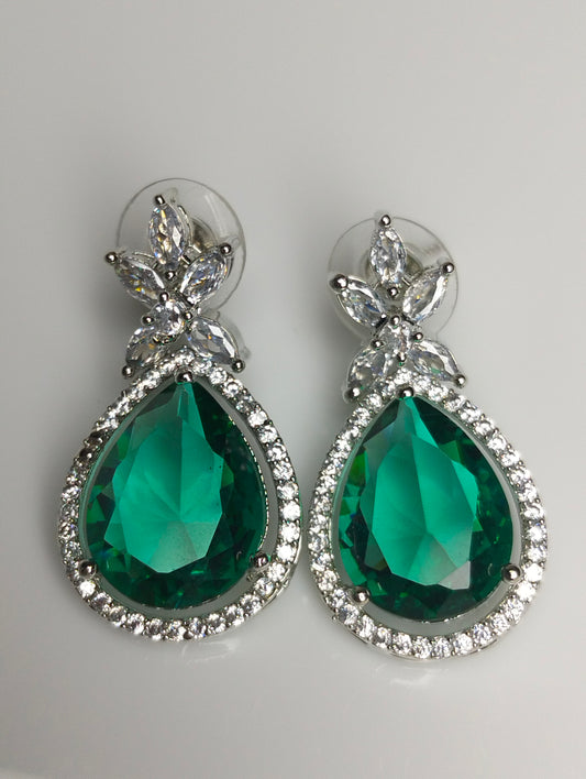 One carat silver rhodium plated earing green