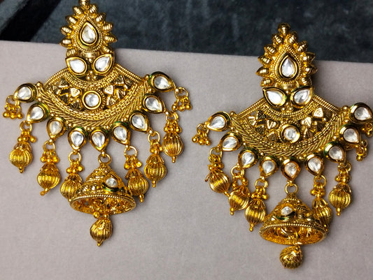Heritage Gold Plated Kundan Chandbali Jhumka Earrings