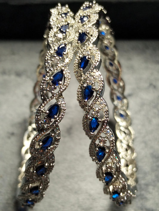Blue Sapphire silver rhodium plated Bangel