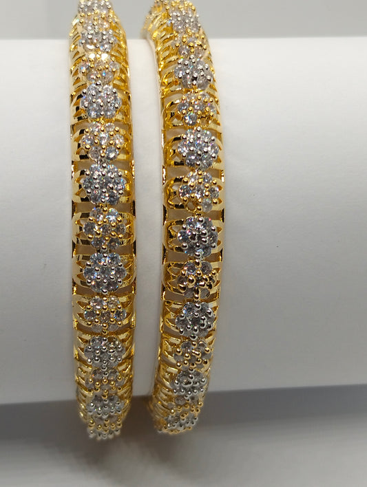 Classic Floral one Carat Stone Studded Rhodium Plated Silver Bangle