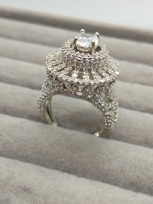 Statement one carat silver rhodium plated ring with semi precious stones