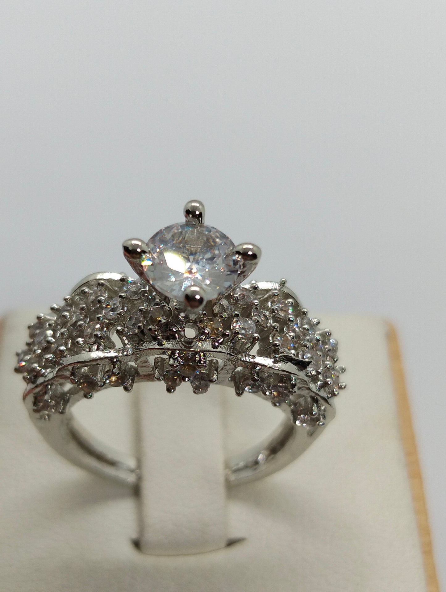 Silver rhodium plated ring in white stone