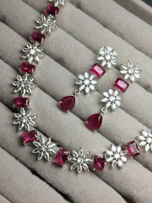 Red ruby silver rhodium plated one carat necklace