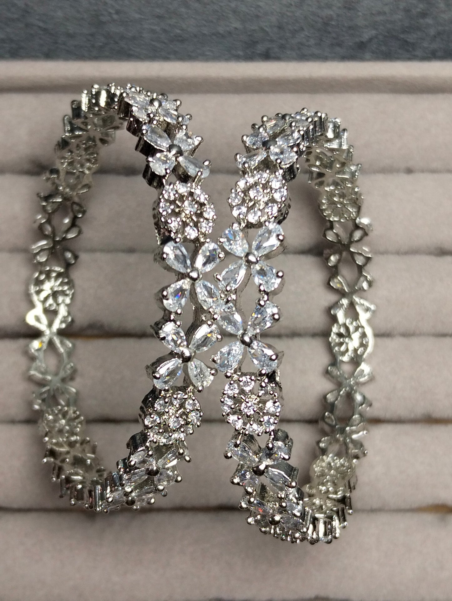 Silver rhodium plated crystal floral Bangels