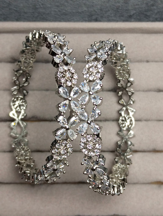 Silver rhodium plated crystal floral Bangels